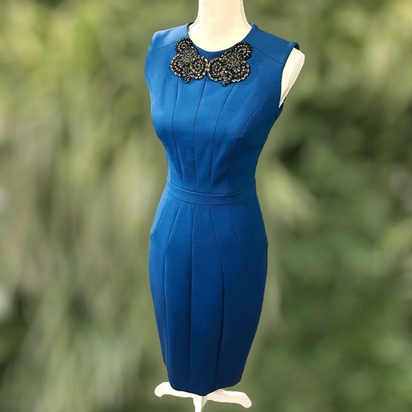 RARE Vintage Jason Wu Pre-Fall 2011 Teal Midi Dress w/ Jeweled Collar Size 4 - Picture 16 of 16